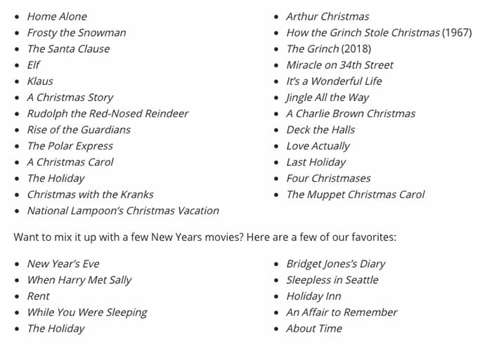 Films de Noel liste