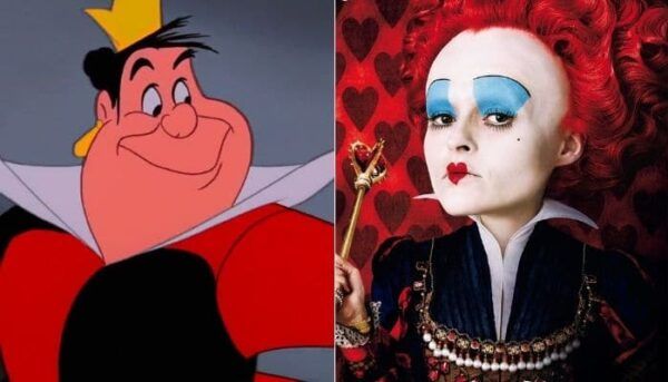 Reine de coeur Alice au pays des merveilles live action vs film d'animation Disney