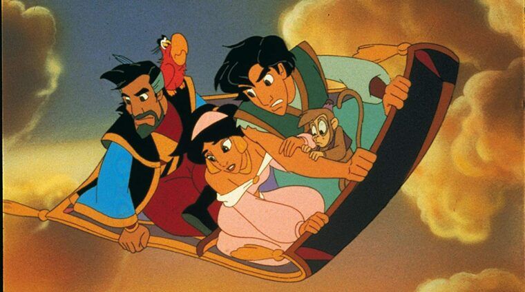 Jasmine, aladdin et le père de ce dernier dans aladdin et le roi des voleurs