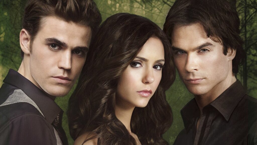 Stefan, Elena et Damon dans The Vampire Diaries.