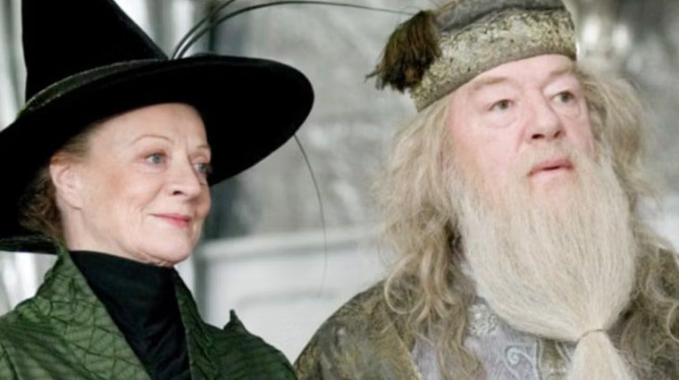 les deux professeurs mythiques de l'école de poudlard, le professeur McGonagall et Albus Dumbledore