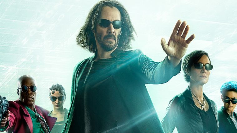 film matrix resurrections, keanu reeves, carrie-anne moss, affiche