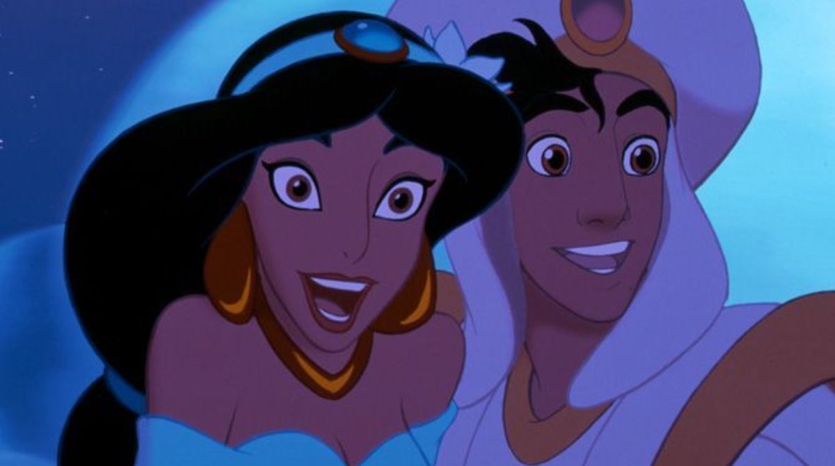Jasmine et Aladdin, heureux, dessin animé