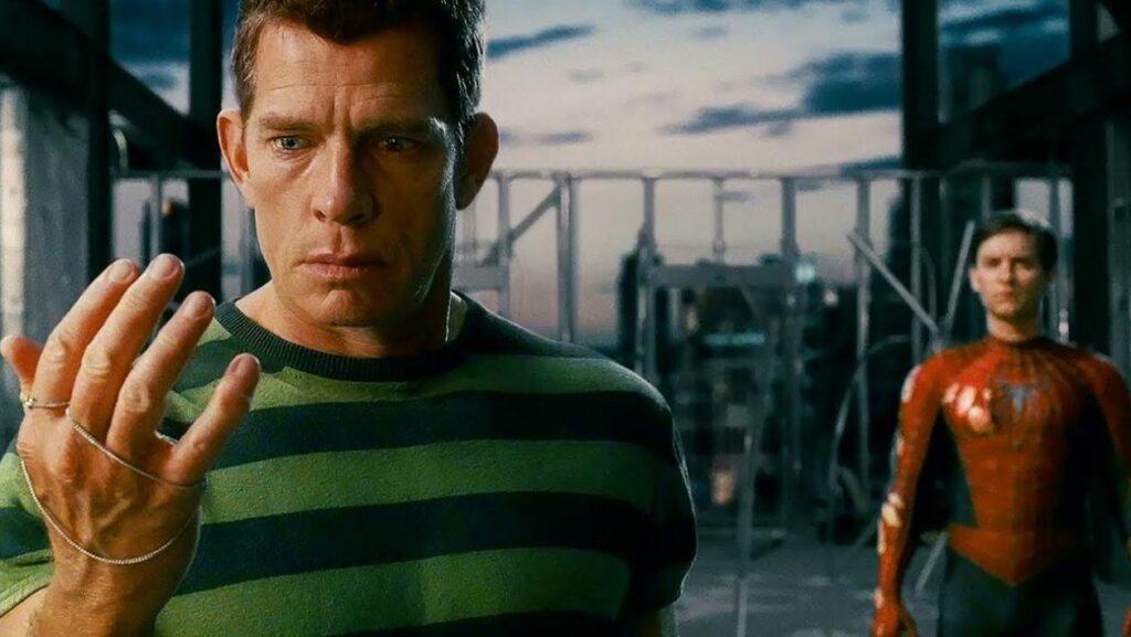 Thomas Haden Church et Tobey Maguire dans le film Spider-Man 3.