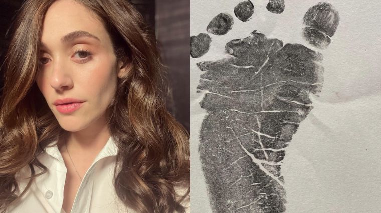 Emmy Rossum partage une photo de l'empreinte de pied de sa fille sur Instagram.