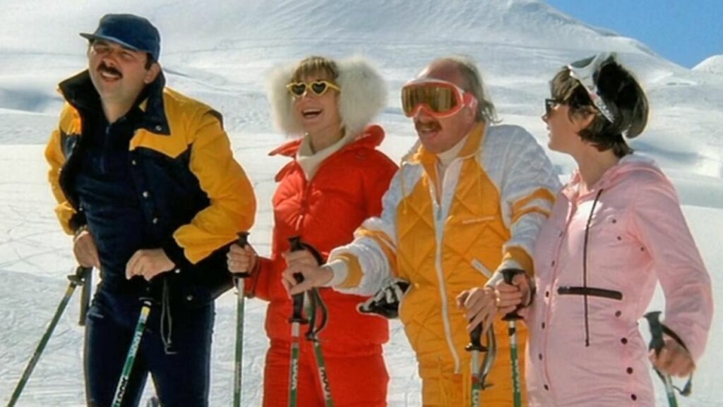 La bande du film Les Bronzés font du ski.