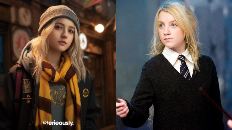 Luna Lovegood de la saga Harry Potter imaginée en 2023 par une intelligence artificielle