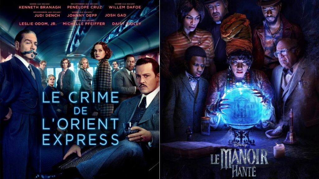 Les affiches des films Le Crime de l'Orient Express et Le Manoir Hanté