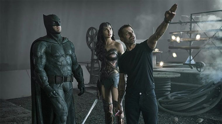 Zack Snyder, Ben Affleck et Gal Gadot sur le tournage de Justice League
