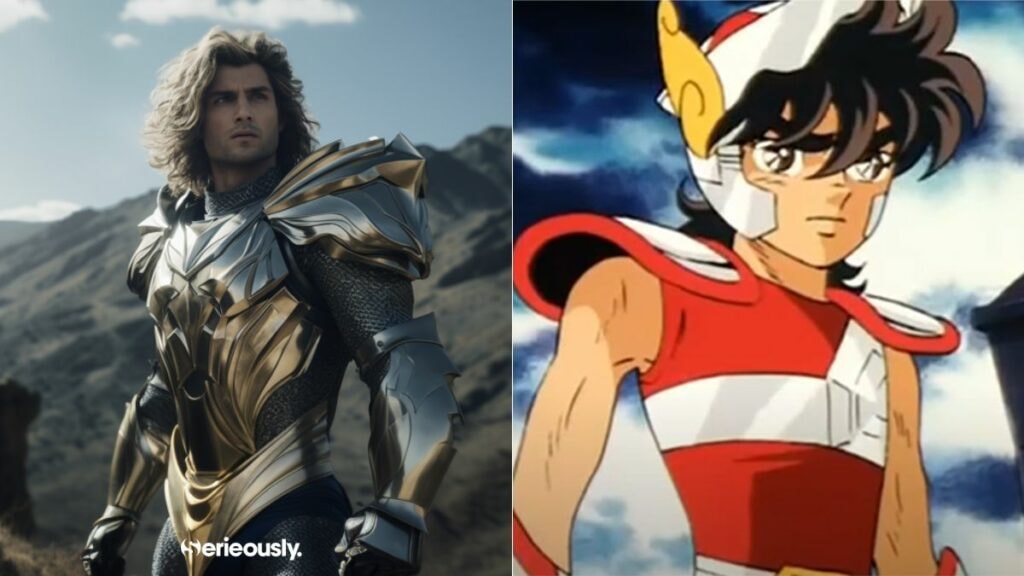 Seiya du dessin animé les chevaliers du zodiaque imaginé dans le monde réel par une IA