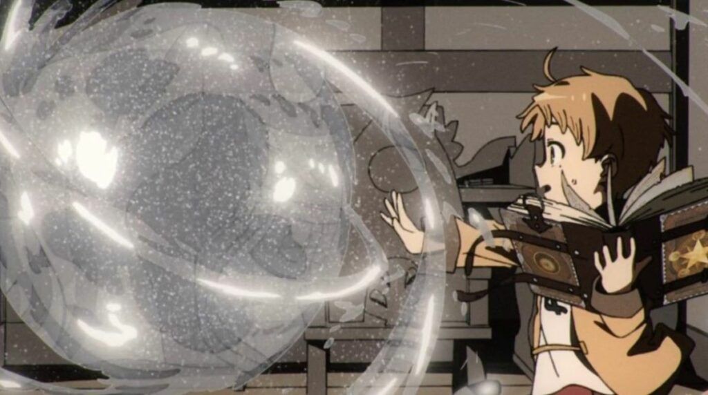 Rudeus utilisant la magie pour la première fois dans l anime Mushoku Tensei