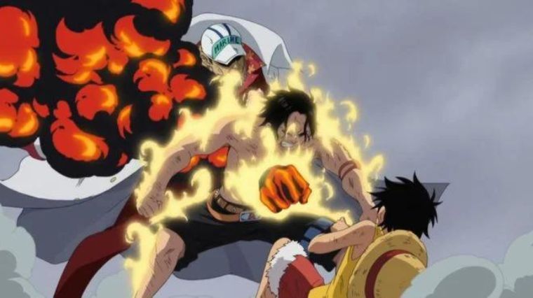 Ace sauve Luffy de l'attaque d'Akainu