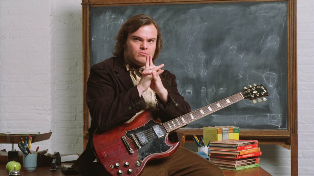 Jack Black et sa guitare dans le film Rock Academy