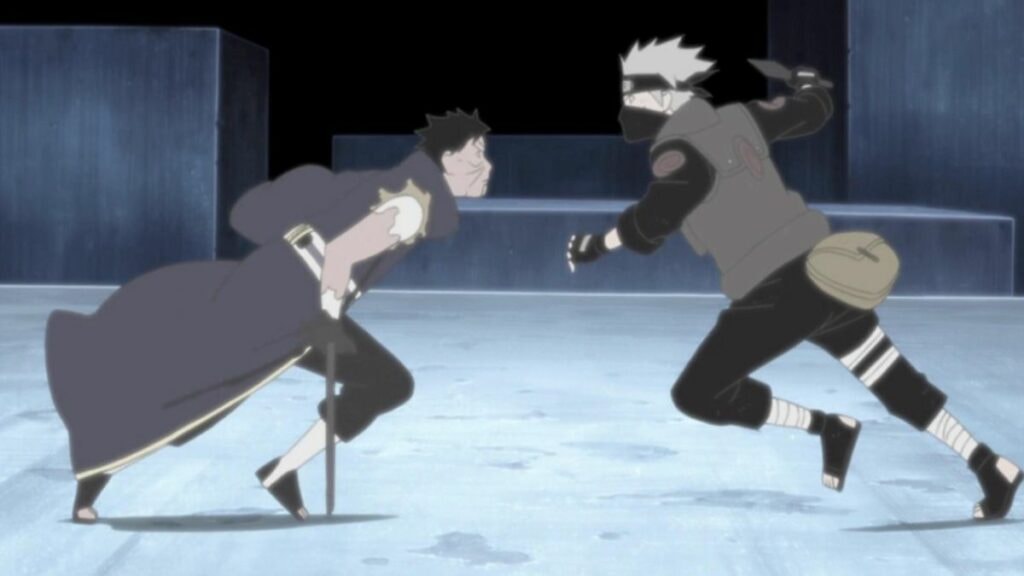 Combat entre Kakashi et Obito dans Naruto