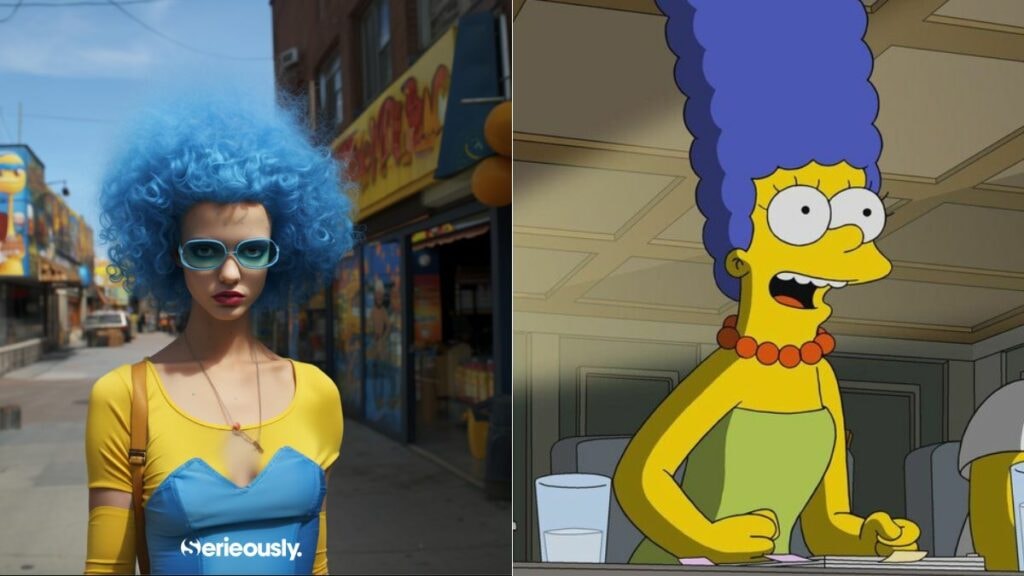 Marge du dessin animé Les Simpson, imaginée dans le monde réel par une IA