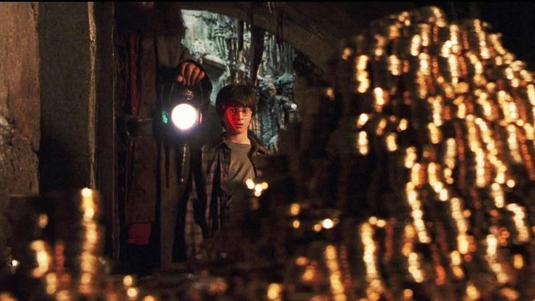 harry qui découvre sa fortune à gringotts dans harry potter à l'école des sorciers