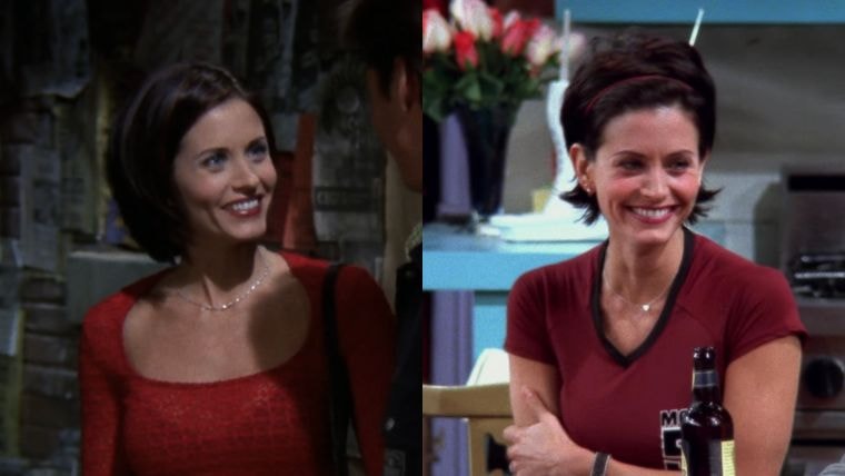 les cheveux de courteney cox, alias monica geller dans friends, dans la saison 4 dans l'épisode 2 versus l'épisode 5 