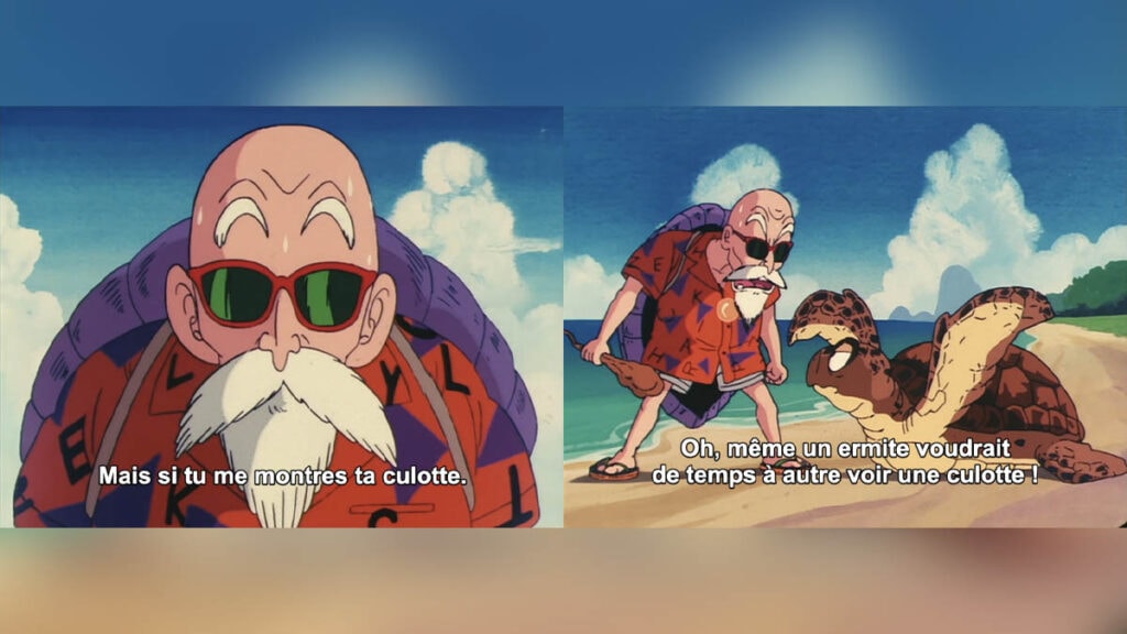 Tortue Géniale veut voir la culotte de Bulma dans Dragon Ball