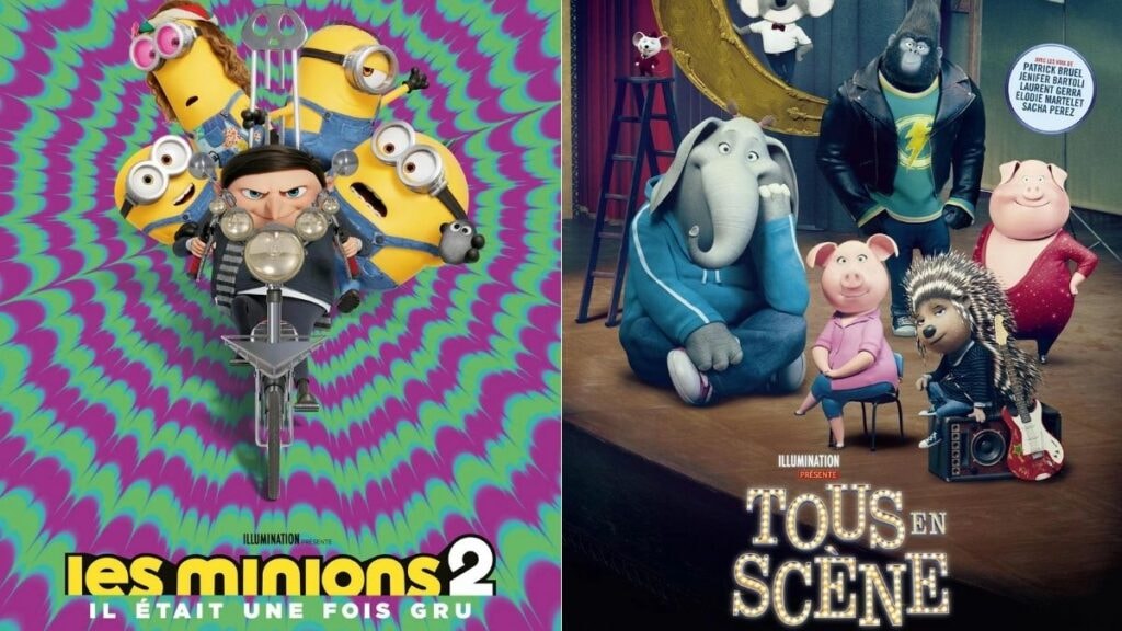 Les affiches des films Les Minions 2 et Tous en Scène