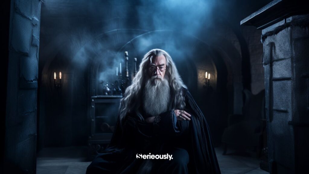 Albus Dumbledore en version IA intelligence artificielle Tim Burton gothique
