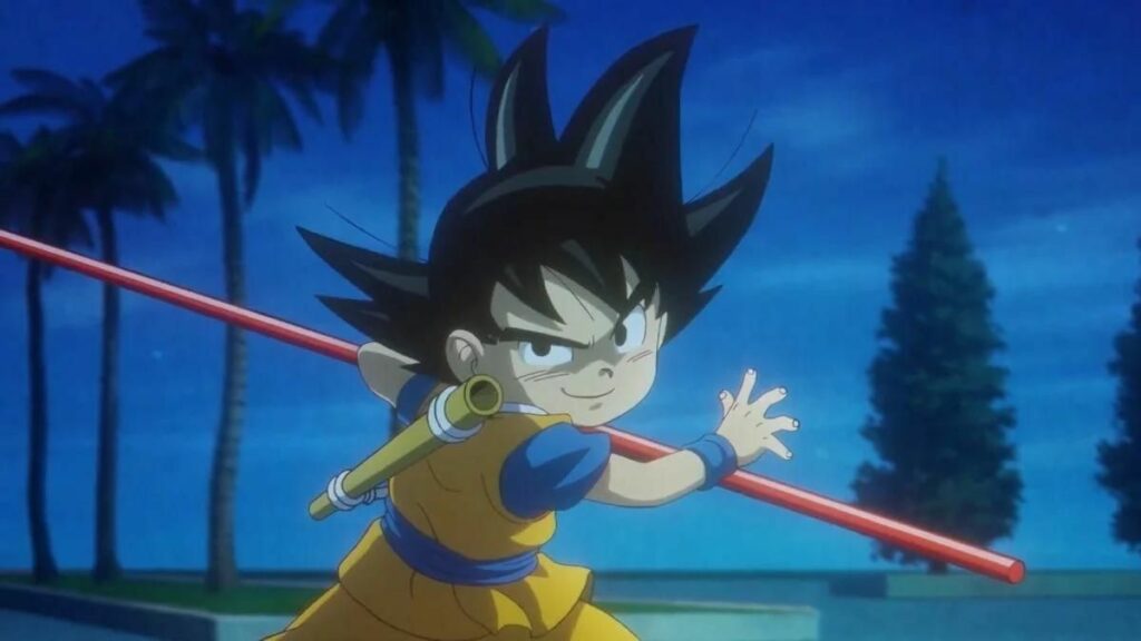 Goku avec son baton magique, le Nyoibo dans Dragon Ball Daima