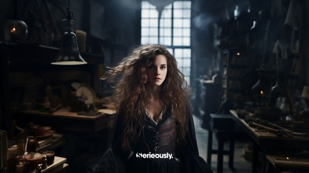 Hermione Granger en version IA intelligence artificielle Tim Burton gothique