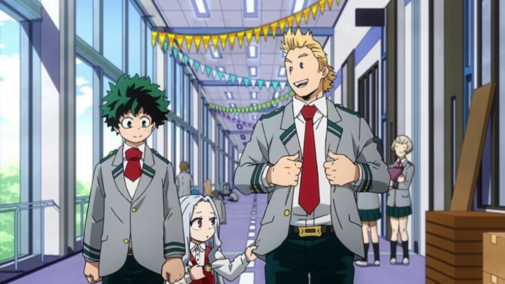 Izuku, Mirio et Eri au festival culturel de Yuei dans My Hero Academia