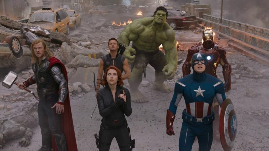 thor, Clint barton, Natasha, hulk, captain America et iron man dans The Avengers