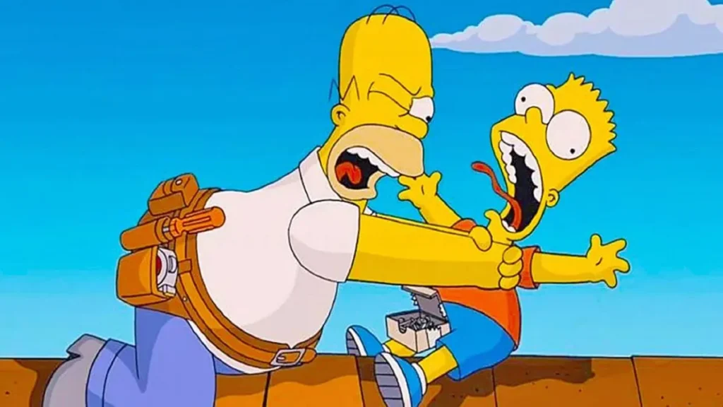 Homer étrangle son fils Bart dans Les Simpson