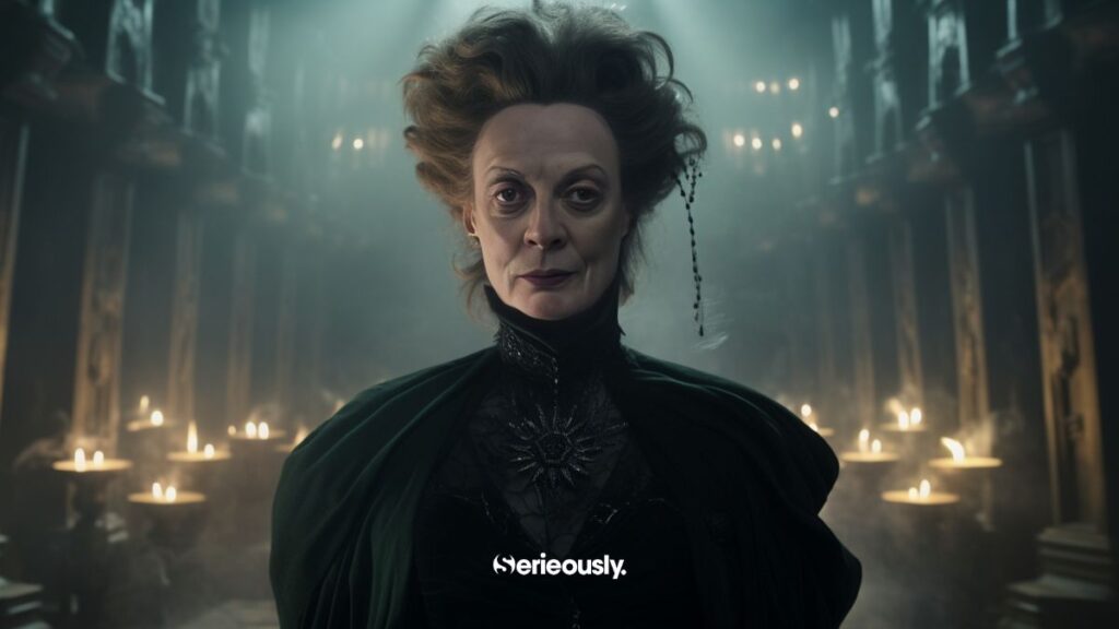 Professeur Minerva McGonagall en version IA intelligence artificielle Tim Burton gothique