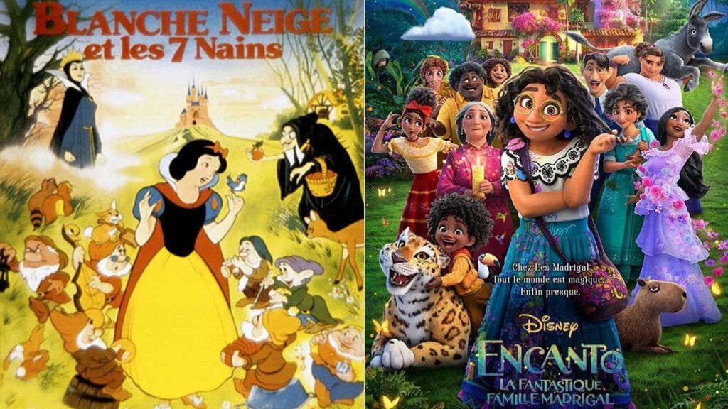 Les affiches des films Disney Blanche-Neige et Encanto