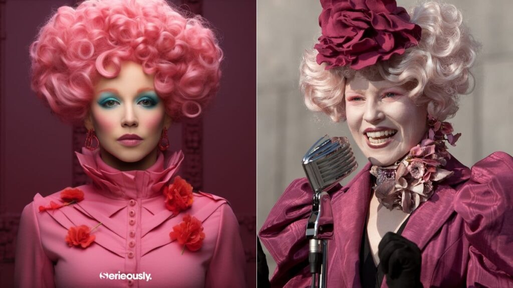 Effie Trinket de de Hunger Games imaginé par une intelligence artificielle selon la description du livre