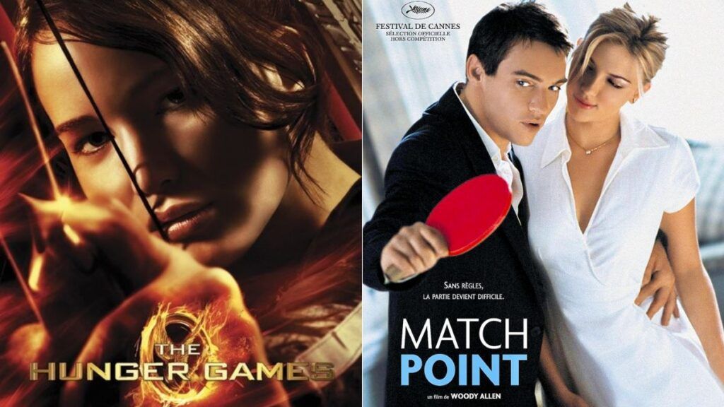 Les affiches des films Hunger Games et Match Point
