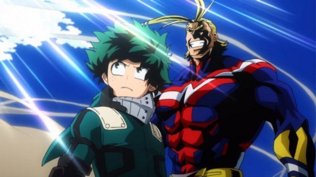 Les utilisateurs du One For All, Izuku et All Might dans My Hero Academia