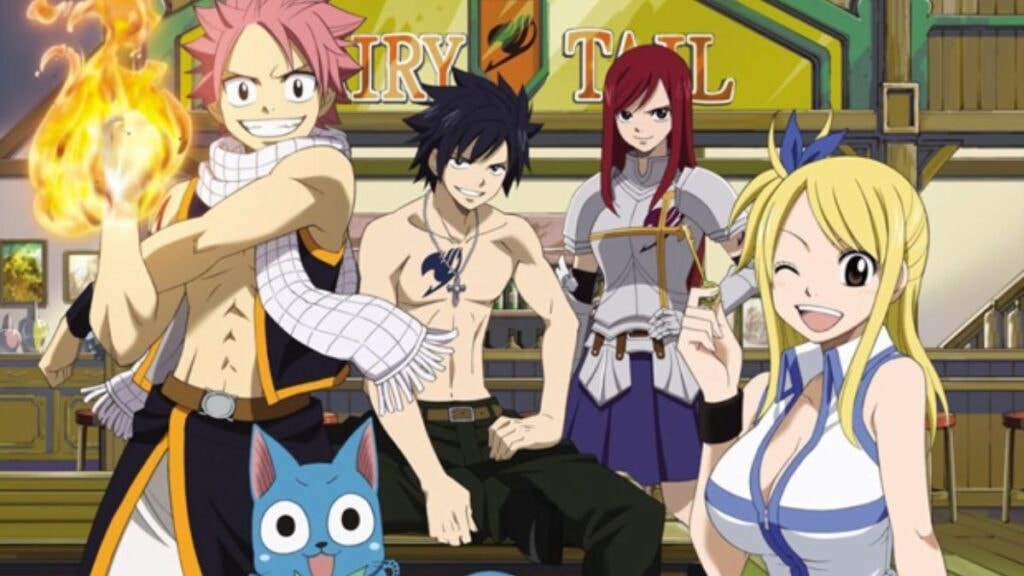 Les premiers membres de l'équipe Natsu dans l'anime Fairy Tail