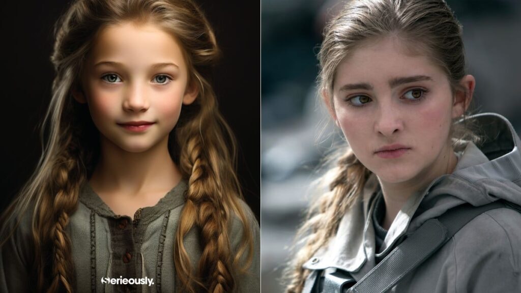 Primrose Everdeen de Hunger Games imaginé par une intelligence artificielle selon la description du livre