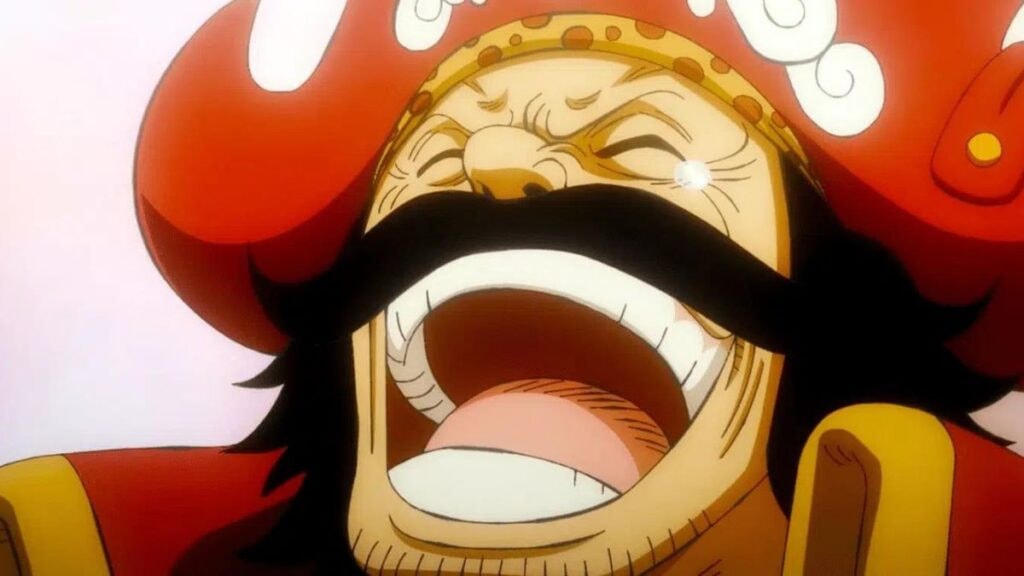 Gol D. Roger riant sur l'île de Laugh Tale dans One Piece