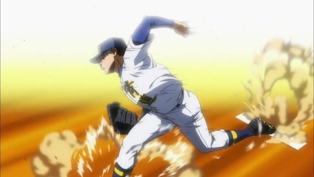 Sawamura lance sa balle dans l'anime Ace of Diamond