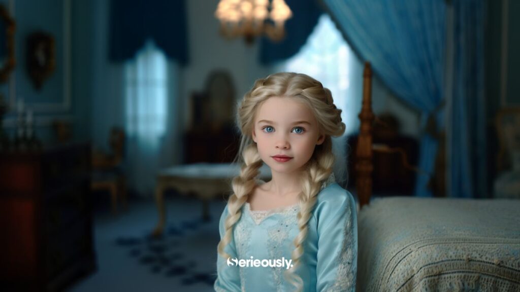 Elsa enfant dans La Reine des Neiges image IA Intelligence Artificielle Midjourney 