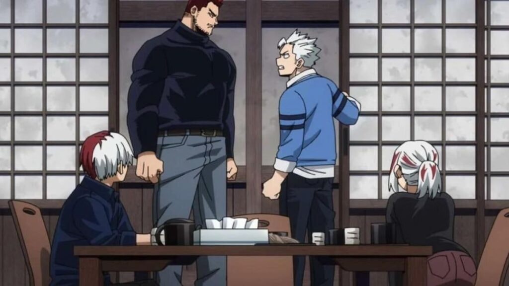 La famille Todoroki en train de se disputer dans My Hero Academia