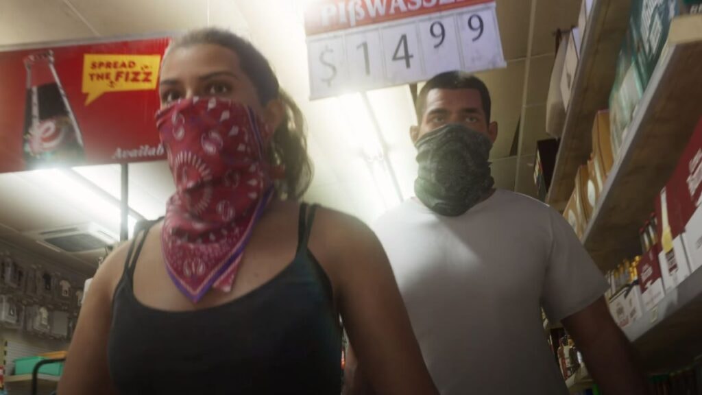 Jason et Lucia avec un bandana dans un magasin du jeu GTA VI