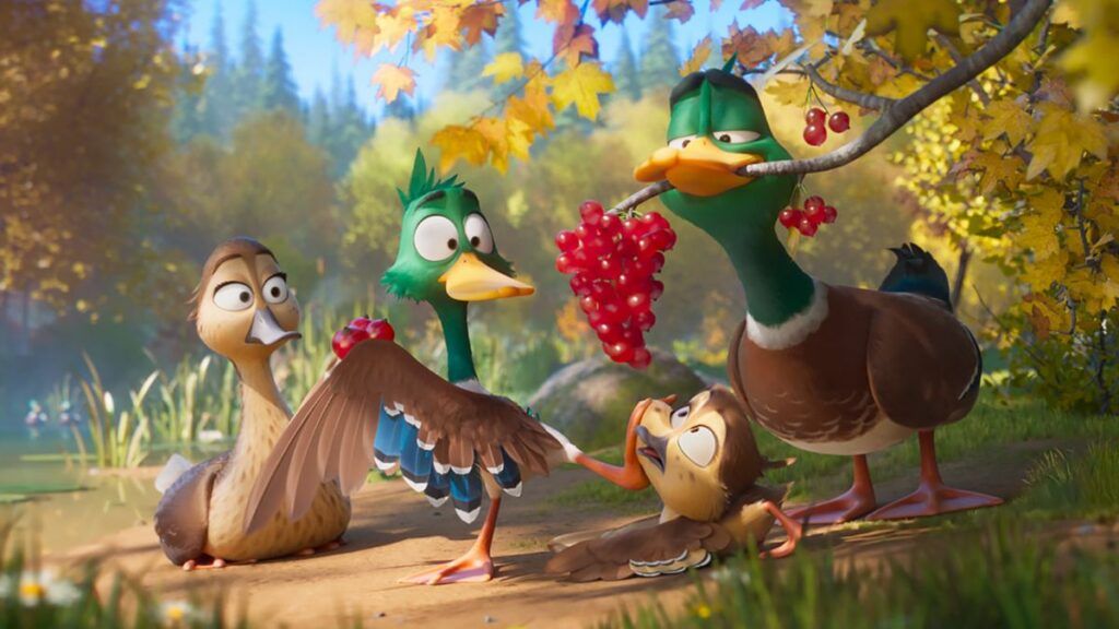 Mack, Pam, Gwen et Dax dans le film d'animation Migration