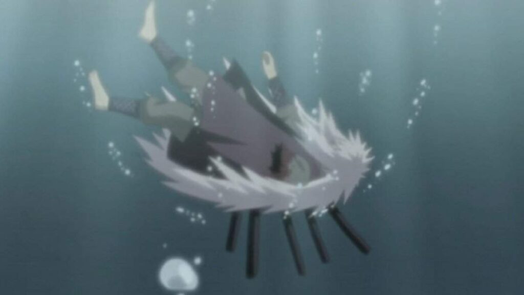 Mort de Jiraya, disparaissant dans l'eau dans l anime Naruto