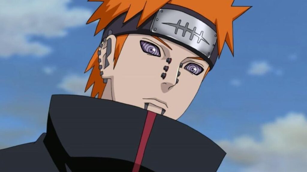 Le chef de l'akatsuki Pain avec le corps de Yahiko dans l'anime Naruto