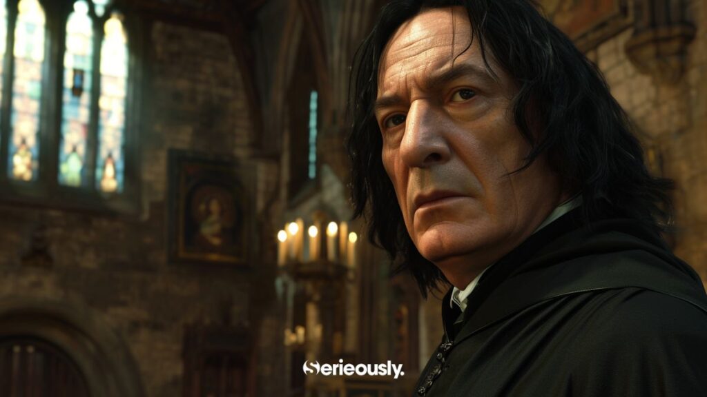 Severus Rogue imaginé par une IA selon la description faite par J.K. Rowling dans les livres Harry Potter