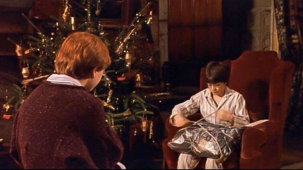 ron et harry dans harry potter à l'école des sorciers à noël