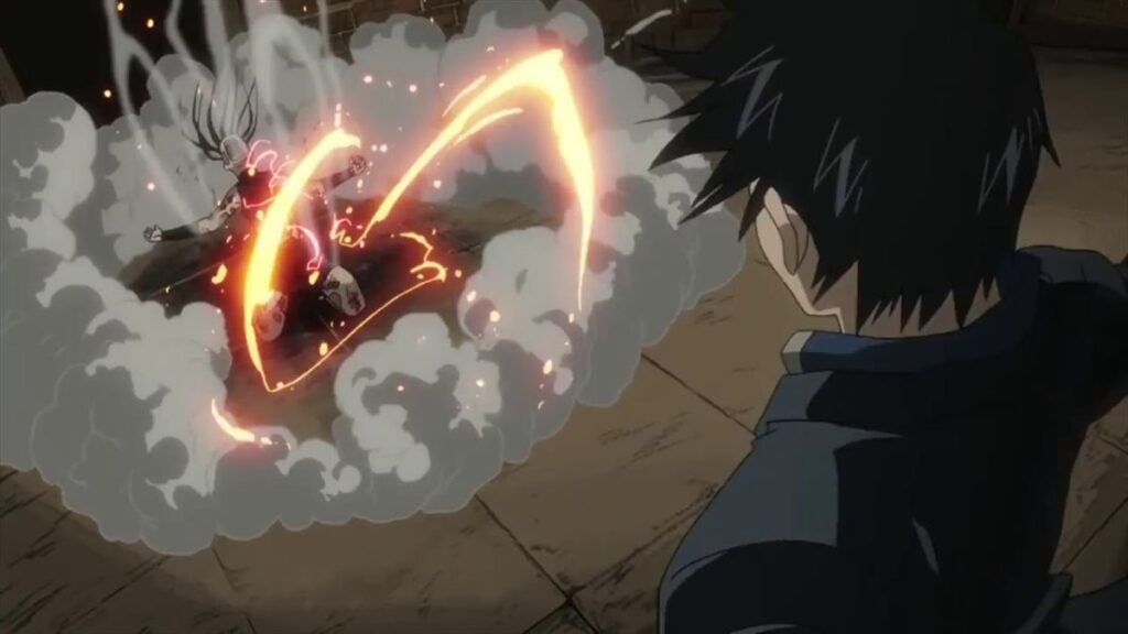 L'alchemiste Roy Mustang fou de rage contre Envy dans Fullmetal Alchemist Brotherhood