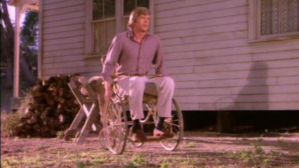 almanzo en fauteuil roulant dans l'épisode 17 de la saison 8 de la petite maison dans la prairie