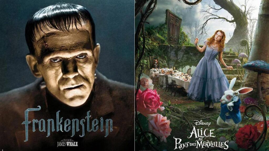 Les affiches des films Frankenstein et Alice au pays des merveilles