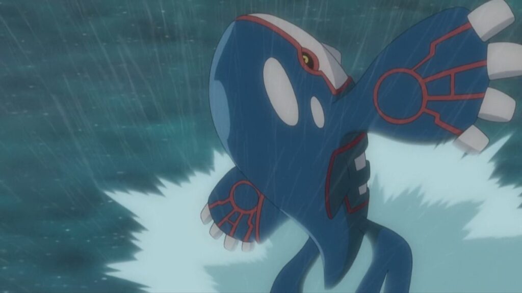 Le pokemon légendaire Kyogre, sautant hors de l'eau